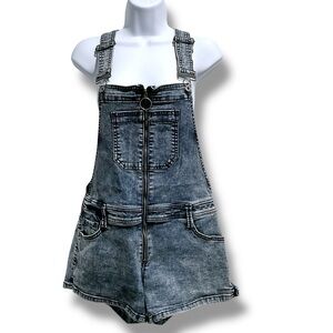 Arizona Jean Co. Stone Wash Denim Overall Shorts Zip Front Size M